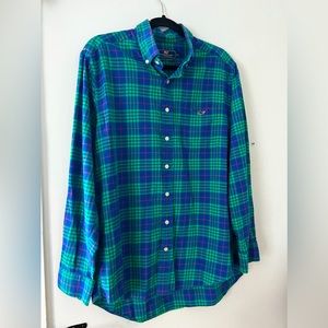 Vineyard Vines Slim Fit Tucker Shirt Blue & Green Gingham EUC - Size L